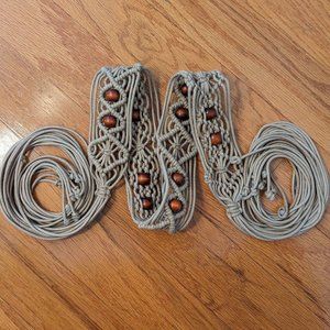 Women's Woven & Knotted Belt with Wooden Beads, Tan & Brown, 2.25" Wide